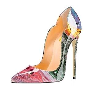 FSJ Multicolor Marble Pointed Toe Stiletto Heels